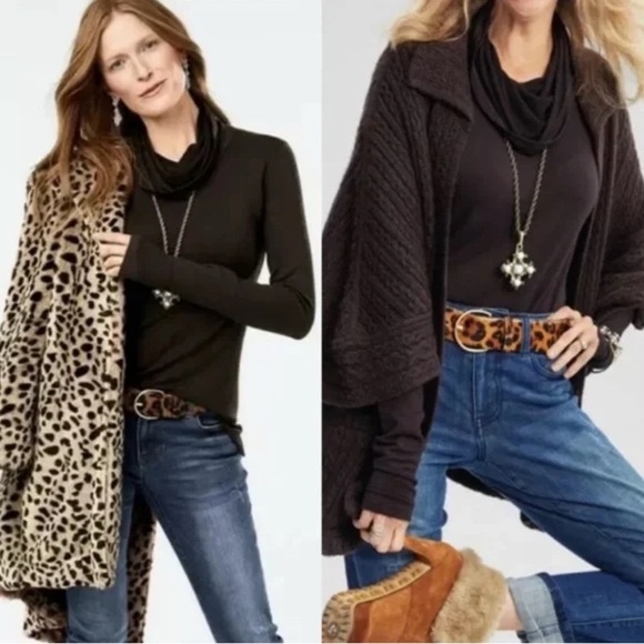 Cabi Ganache Turtle Tee Size M Brown Cowl Neck Long Sleeve Thumb Hole Top #3811 - Picture 2 of 6